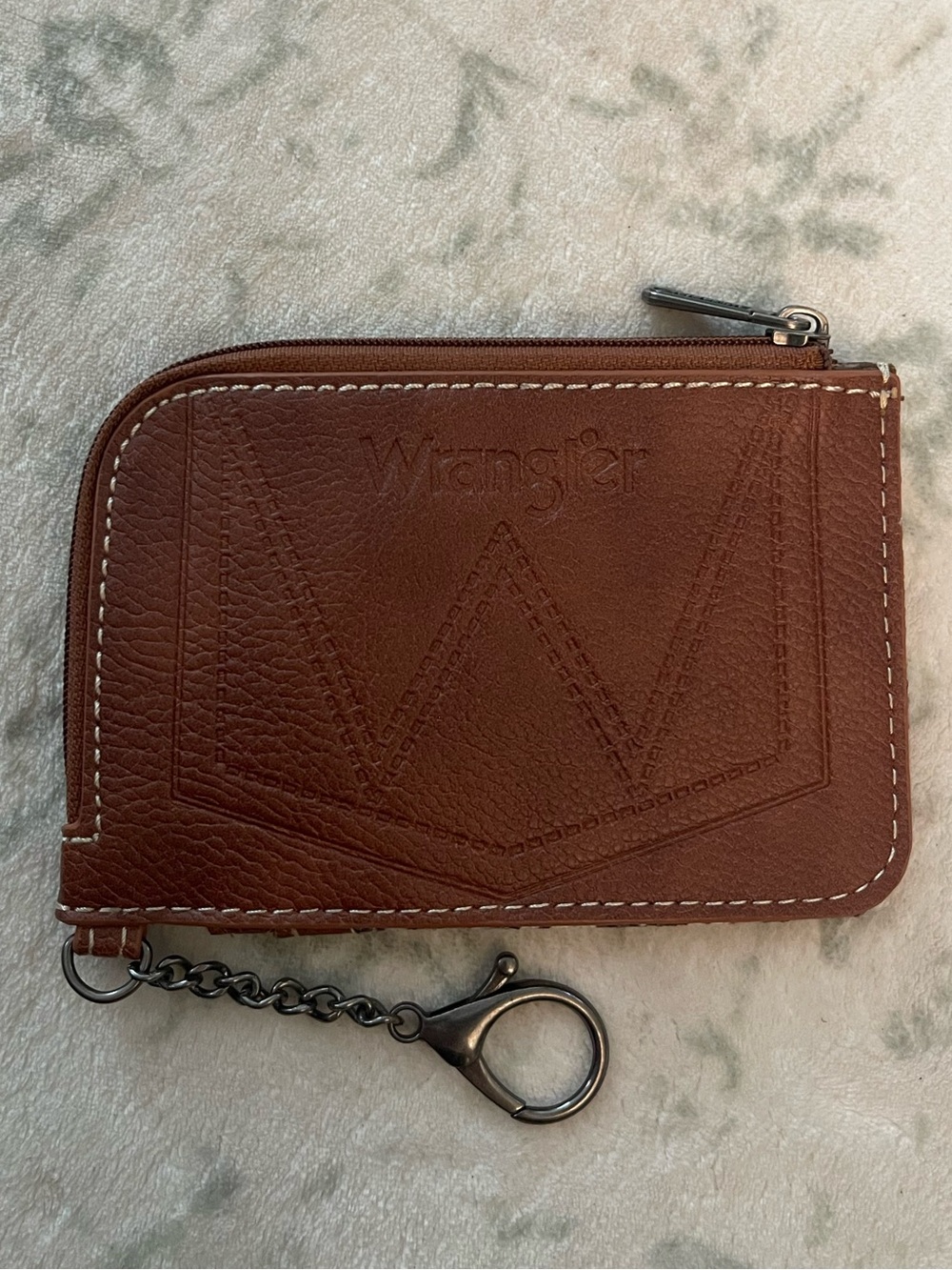 Wrangler Brown Leather Zip Key Wallet with Chain